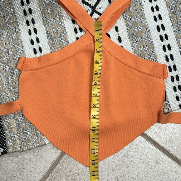 Princess Polly Orange Sculpt Knit Criss Cross Halter  Ribbed Cropped Tank Top - Picture 8 of 10